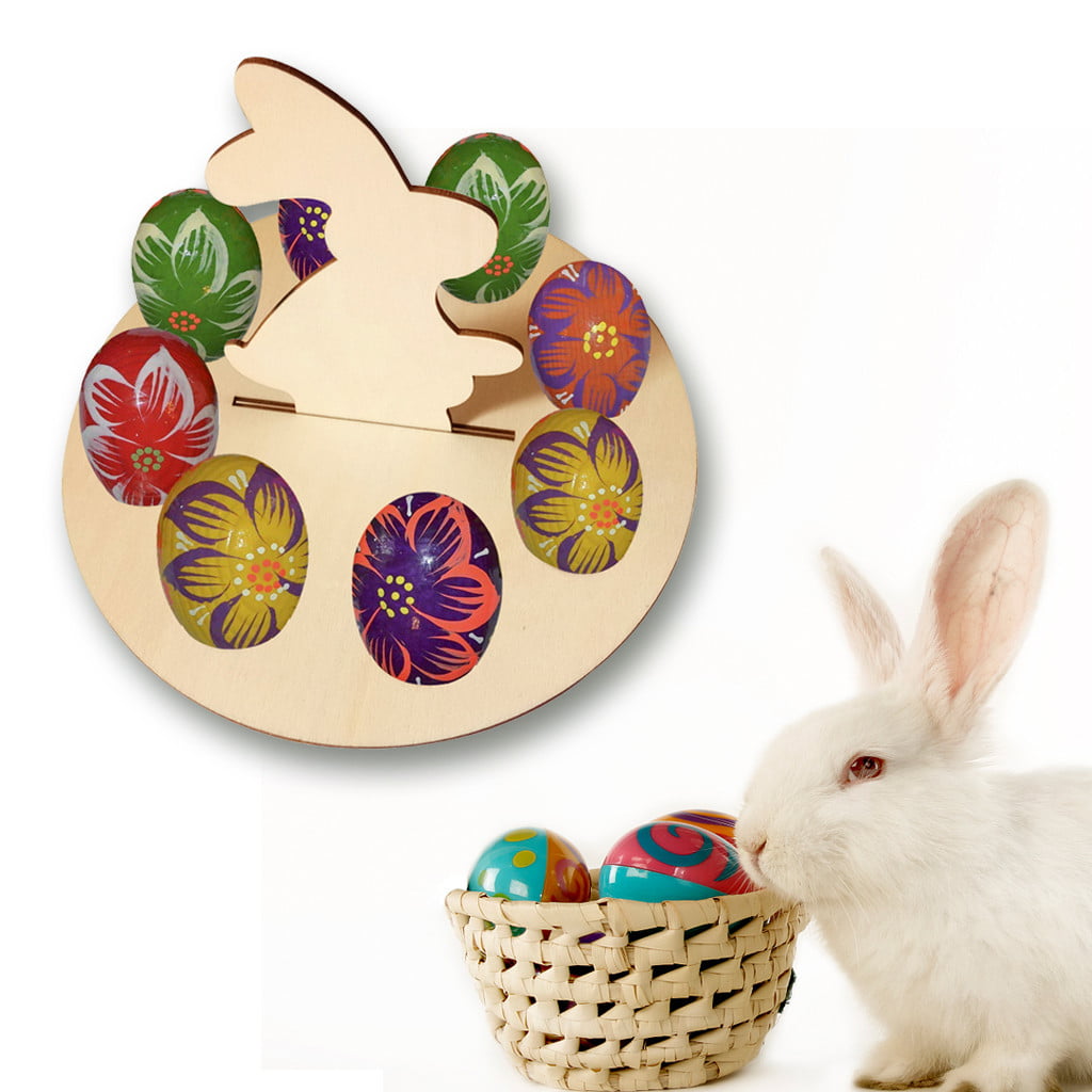Wooden Creative Easter Egg Shelves for Kids Bunny Hen Pattern Carry Hold Eggs 