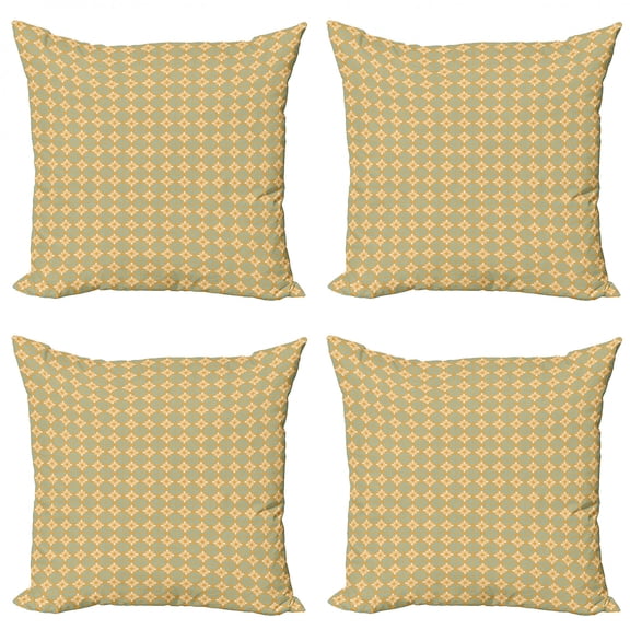 Moroccan Throw Pillow Cushion Case Pack of 4, Continuous Floral Inspired South European Pattern, Modern Accent Double-Sided Print, 4 Sizes, Apricot Off White, by Ambesonne