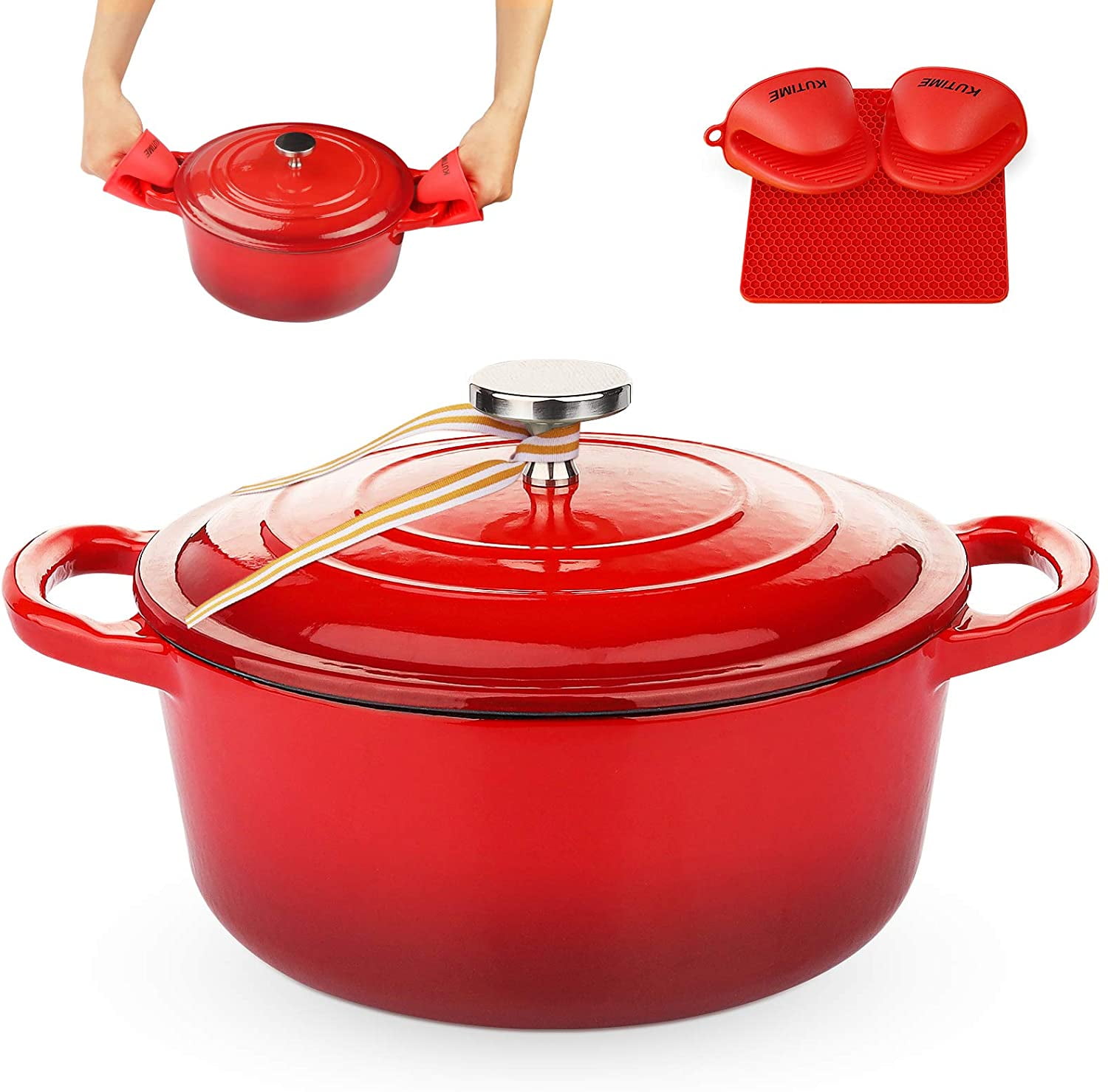 KUTIME Cast Iron Dutch Oven 3 Quart Enameled Dutch Oven, Stock Pot with