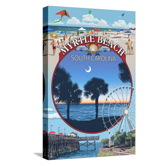Art.com Myrtle Beach, South Carolina - Montage Stretched Canvas Print Wall Art by Lantern Press, 12" x 18"