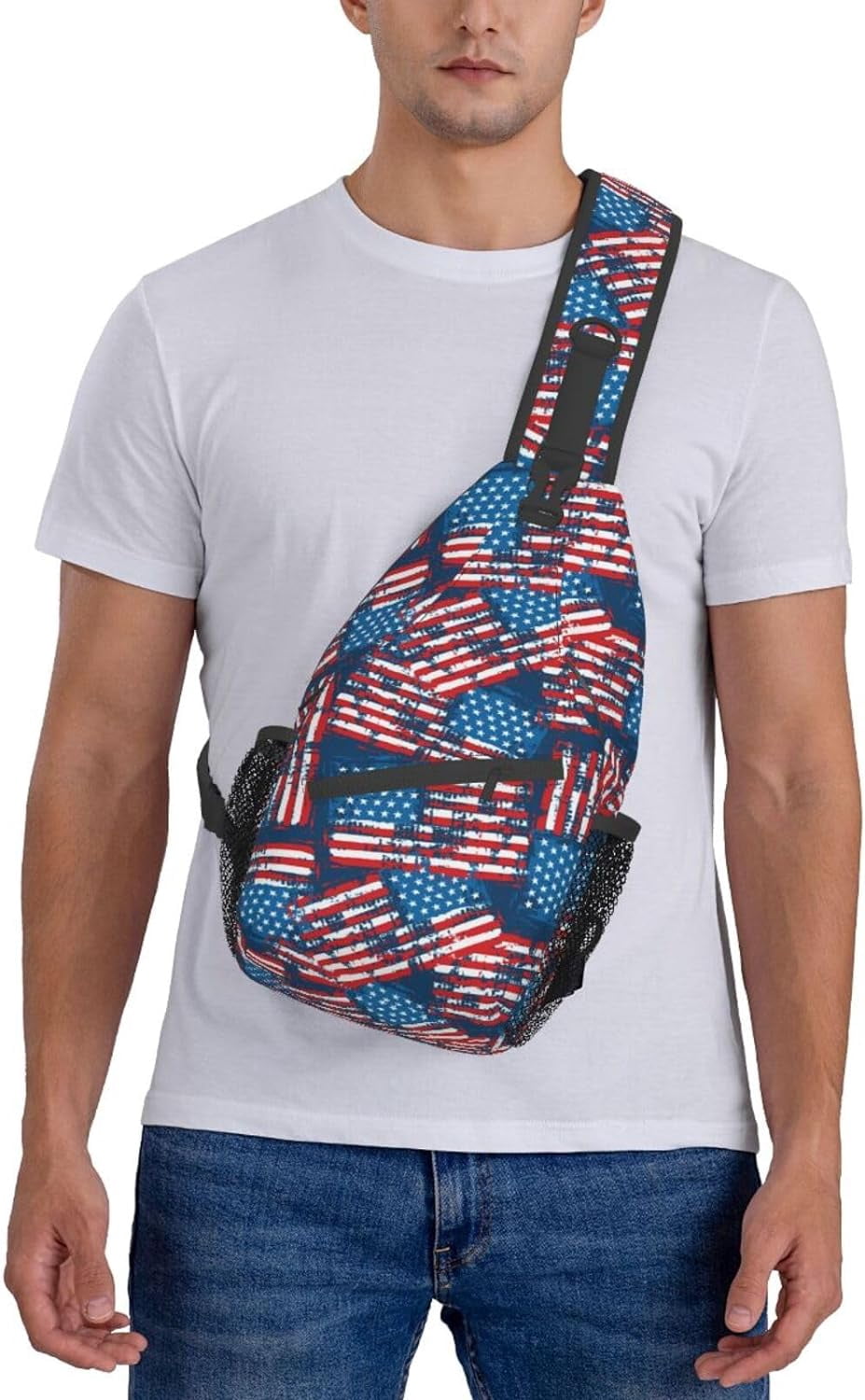 4th of July Independence Day American Flag Print Sling Bag Crossbody Hiking Travel Chest Bags Backpack Shoulder Daypack for Women Men
