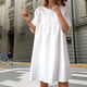 thumbnail image 5 of Vestido camisero plisado con botones de color liso para mujer - Corte holgado, diseño estilizante - Tallas M-XXXL, 5 of 8