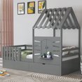 thumbnail image 2 of Twin Bed Frames, Wooden Twin Size House Bed with 2 Storage Drawers and Guardrails, Playhouse Bed With Roof and Window for Teens, Girls and Boys, No Box Spring Needed, Gray, 2 of 7