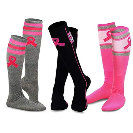 - TeeHee Breast Cancer Awareness Cotton Knee High Socks for Women 3-Pack