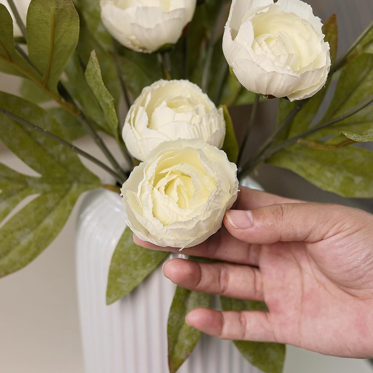 6 Pcs Faux Silk Peony Artificial Flowers for Vase -27", Bulk Fake Peonies Branches with Stems for DIY Bouquet Centerpieces Wedding Fillers Arrangements Shower Decorations (Cream)