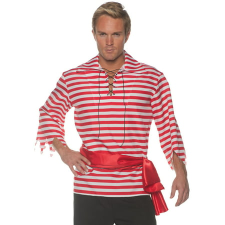 Men's Red And White Striped Pirate Costume Shirt