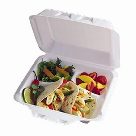 9 x 2.25 x 0.75 - 3 Compartment White Foam Container - 150 per case
