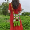 thumbnail image 4 of Bolso de hombro de para mujer, tejido bohemio hecho a , informal, ahuecado, bolso de , bolso con bor, bolso de para pya, , VERDE Hugo bolso de mujer, 4 of 7