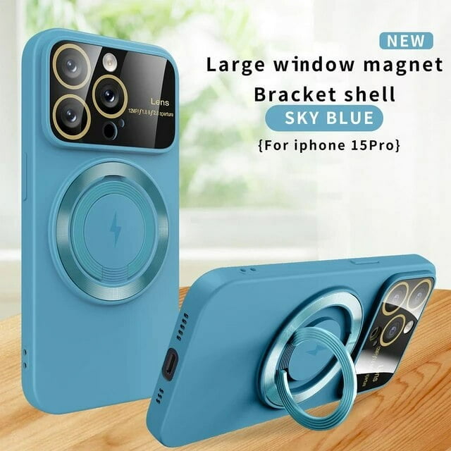Magnet Holder Case for iPhone 15 14 13 12 11 Pro Max Plus Cover Large View All-round Camera Shell for Magsafe Charge Stand Funda