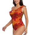thumbnail image 3 of Picia Autumn Leaf Pattern Women's One Piece Swimsuits,One Shoulder Swimwear Asymmetric ,Ruffle Monokinis Bathing Suits,High Waisted Flattering Bathing Suits-Medium, 3 of 8