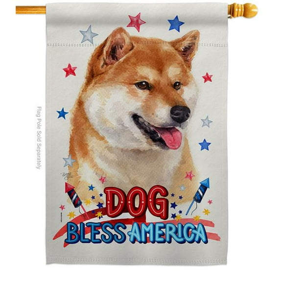 Breeze Decor H120232-BO Patriotic Sesame Shiba Inu Animals Dog 28 x 40 in. Double-Sided Decorative Vertical House Flag for Decoration Banner Garden Yard Gift