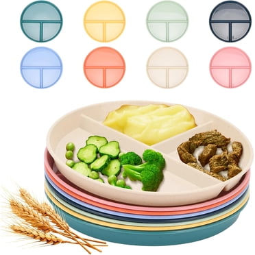 9-Inch Unbreakable Divided Plates, 8-Pack Microwave & Dishwasher Safe Wheat Straw Plates, BPA-Free, 3-Compartment Portion Control Plates, Durable Dinnerware