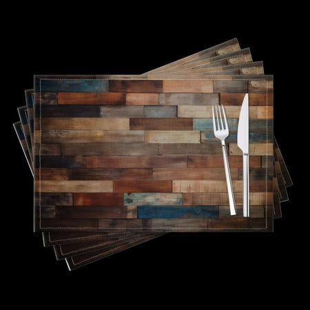 

BaHomeck placemats Set of 4 Wooden Wall With Different Shades Of Brown And Red Cotton Linen rectangle Placemats for Kitchen Dining Table Indoor Outdoor 18*12inch