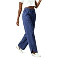 thumbnail image 7 of XPMWRP Women Elastic High Waist Big Patch Pocket Denim Wide Leg Pants Front Split Ankle Loose Lightweight Jeans Casual Walking Vacation Trousers Blue XXXL, 7 of 7