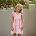 thumbnail image 6 of Babcutegg Girls Dresses, Ruffle Sleeve V Neck Soild Color Kids Clothes Clearance Pink 4 T, 6 of 9