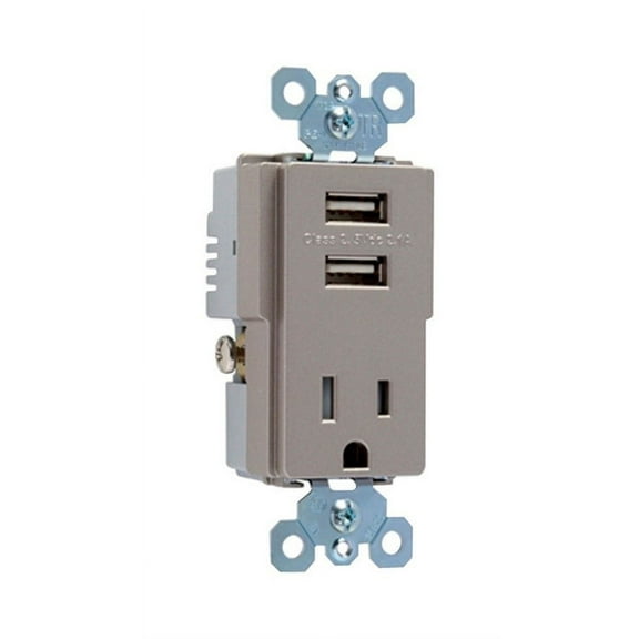 PASS & SEYMOUR TM8USBNICC6 15 Amp Nickel Combo USB Charger