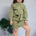 thumbnail image 2 of Baby Boy Outfit Fashion Girls Solid Color Slapel Long Sleeve Short Skirt Suit New Casual Matching Sets Green-1 3T, 2 of 5