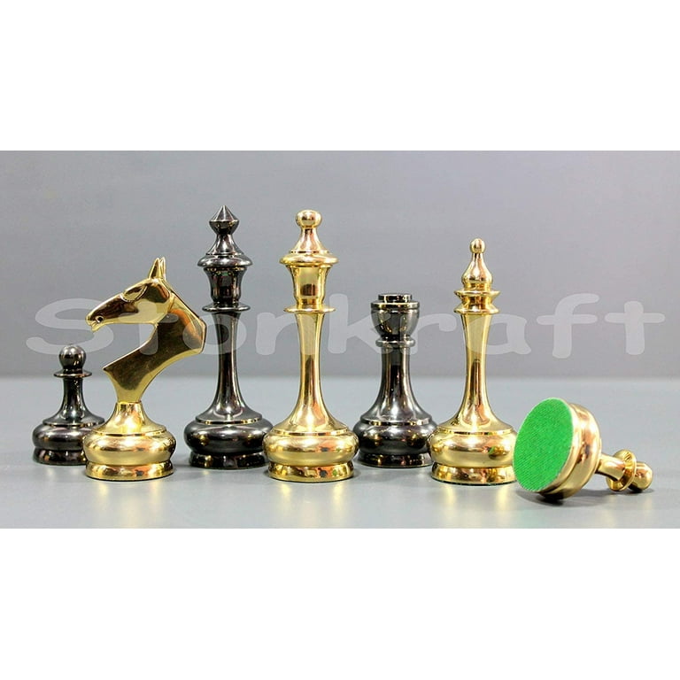 StonKraft Brass Chess Board Game Set with 100% Brass Chess Pieces Chessmen  Coins (12 x 12 Inches)