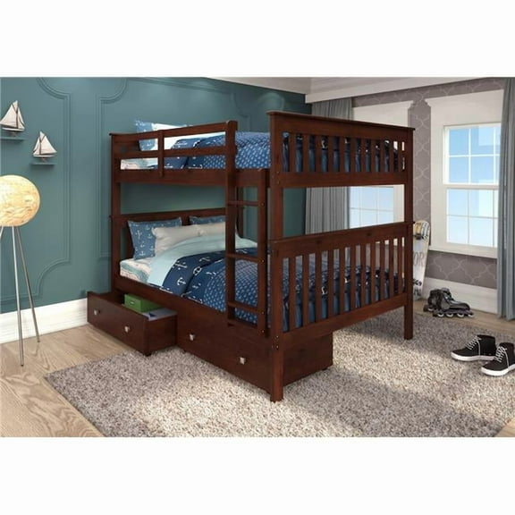 PD-123-3CP-505 Full Over Full Mission Bunk Bed with Storage Drawers - Cappuccino