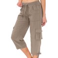 thumbnail image 1 of QATAINLAV Capris Cargo pour Femmes Été Décontracté Pantalon Capri à Cordon de Serrage Plein Air Randonnée Pantalon Court avec Multiples Poches Kaki TTTG Offres Éclair d'Aujourd'hui, 1 of 8