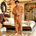 thumbnail image 6 of Halloween Matching Pjs for Couples Long Sleeve Sleepwear His and Her Matching Pajamas Halloween Bat Button Down Warm Lounge Sets 2 Pcs Loungewear Saffron L, 6 of 7