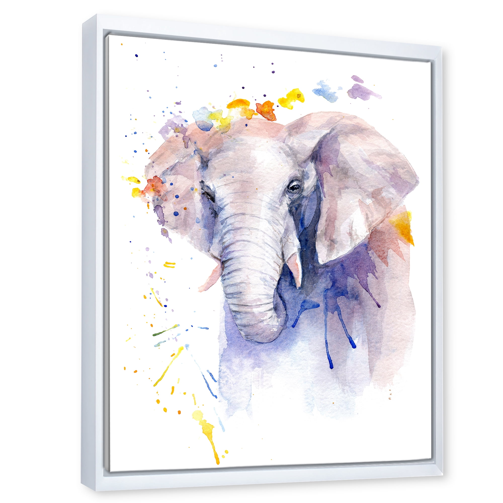Designart 'Portrait of An Elephant Yellow and Blue Strokes' Farmhouse Framed Canvas Wall Art Print