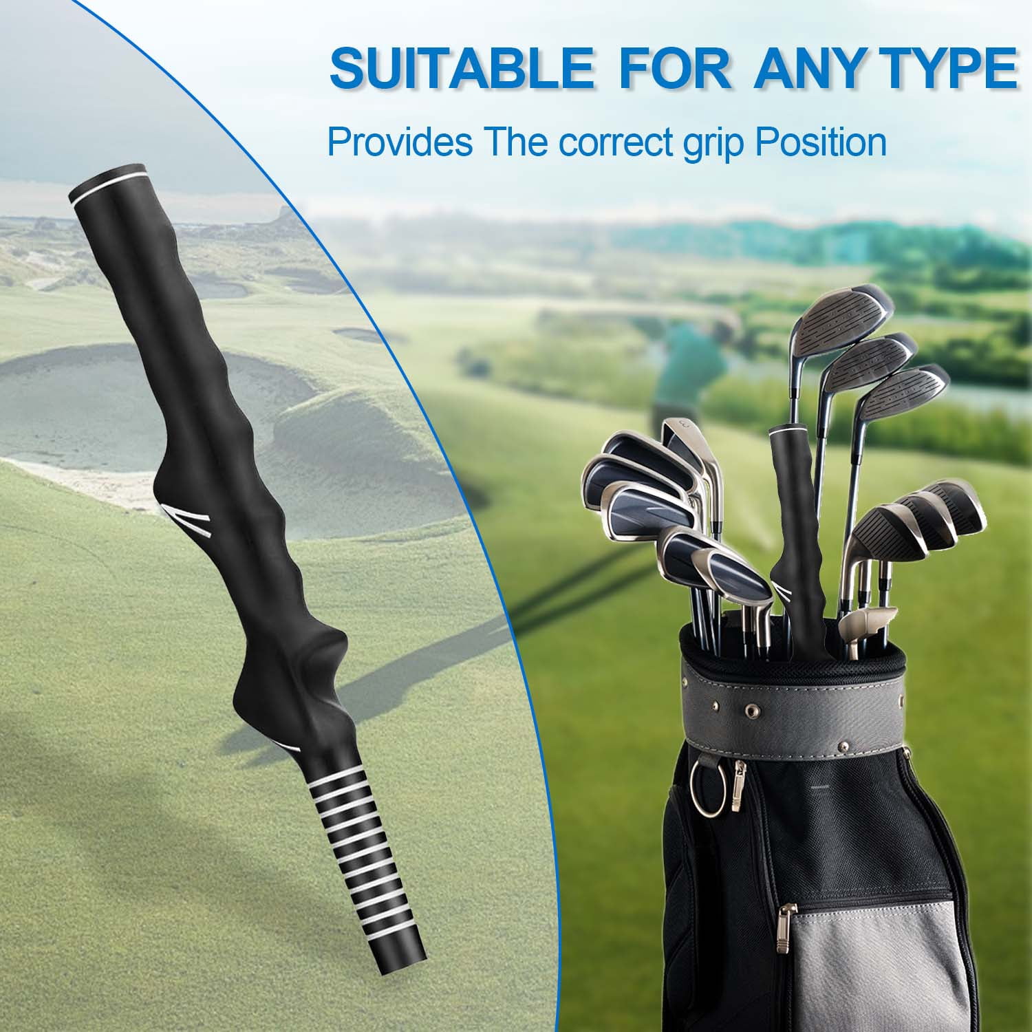 Quanmin 2 PCS Right-Hand Golf Training Grip Handle Grip Train Anti-Slip Golf Wrist Trainer Swing Grip Practice Aid Golfing Swing Trainers Accessories for Men/Women Club, Black
