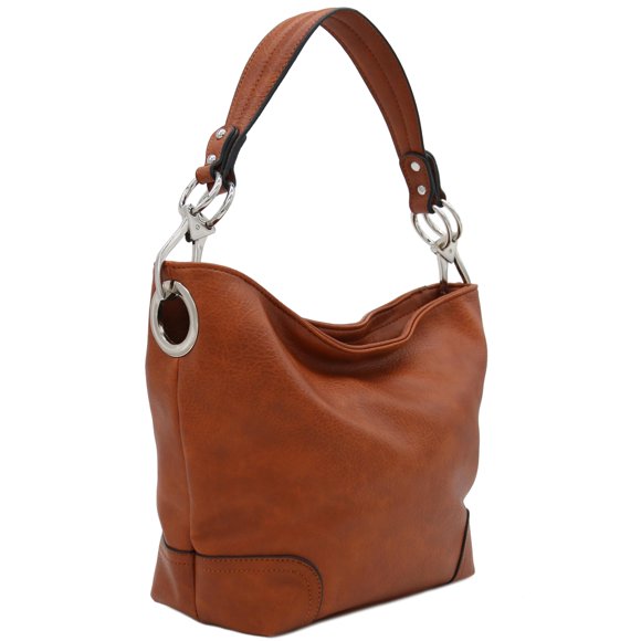 Bolso de hombro Hobo ALYSSA Camel con herrajes Big Snap Hook