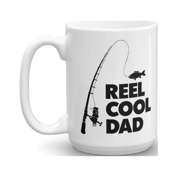 Reel Cool Dad Coffee & Tea Gift Mug, Fathers Day Gifts for Fishing & Angler Dad from Daughter, Son or Wife (15oz)