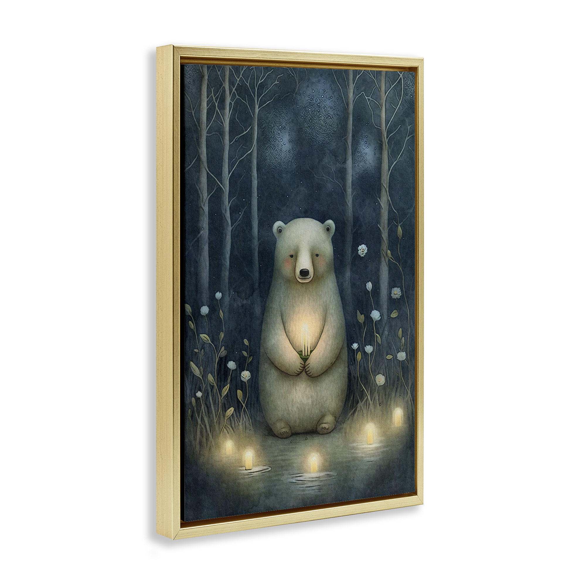 Stupell Industries Mystic Polar Bear Landscape Painting Gold Floater Framed Art Print Wall Art, 21 x 31
