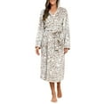 thumbnail image 2 of Womens Robes Plush Fleece Hooded Bathrobe Thick Nightgown with Pockets Sleepwear Brown Leopard S, 2 of 8