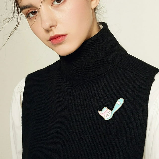 Tooth Shape Alloy Paint Badge Brooch Cleaning Toothbrush Oil Drop Unique Accessories for Bags