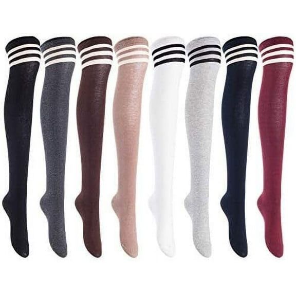 Lian LifeStyle Women's 4 Pairs Adorable Comfortable Soft Thigh High Over Knee High Cotton Socks Size 6-9 L1022, Assorted Color