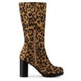 thumbnail image 3 of BLISSFUL STEP Women's Mid-calf Round Toe Block Heel Boots Leopard 8.5, 3 of 8