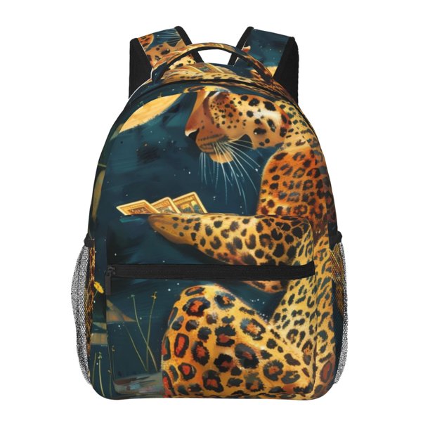 Disketp Leopard Reading Tarot Cards Mochila Estampada para Hombre y Mujer – Mochila Ligera Clásica con Múltiples Bolsillos para Universidad, Trabajo y Viajes-One Size