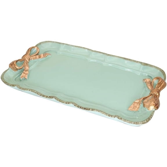 FacoFaco Vintage Decorative Tray, Jewelry Organizer Bow Decor Resin Plate (Green)