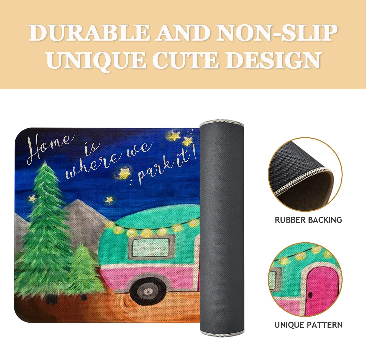 Camper Door Mat 30 X 17 Inch Camping Doormat Indoor Outdoor Entrance Non Slip Front Door Mats Camper RV Trailer Decor Rubber Back Welcome Mat