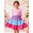 thumbnail image 2 of HILEELANG Toddler Girl Long Sleeve Dress Ruffle Solid Color Cotton Casual Tiered Pleated Twirly Dress 4T, 2 of 6