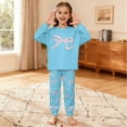 thumbnail image 4 of Bow Print Set For Kids Cozy Holiday Print Loungewear For Girls Festive Family Sleepwear Soft Two Piece Outfit Daily Outfit Sets Light Blue 120(5-6 Years), 4 of 9
