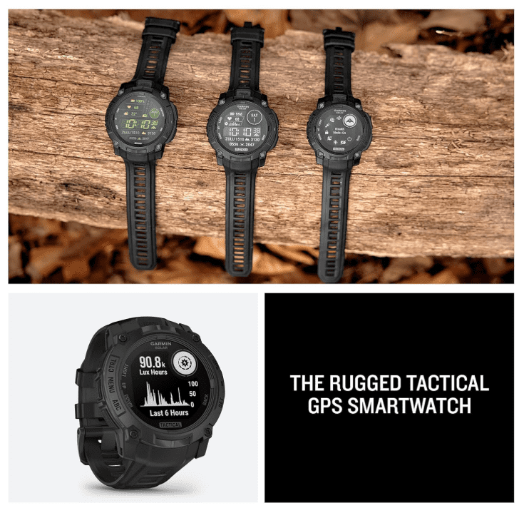 Garmin Instinct 3 Tactical Edition, Solar Charging Display, 50mm, Rugged Outdoor GPS Smartwatch with Wearable4U White EarBuds Bundle