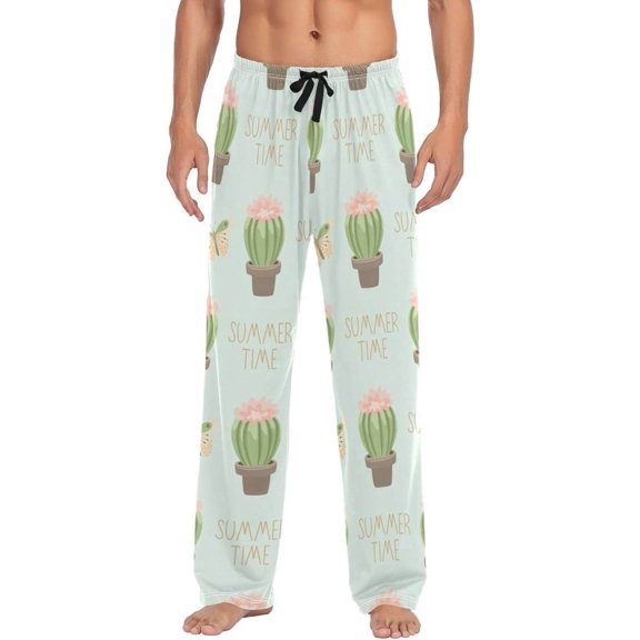 Cute Cactus Ghost Pajama Pants, Men's Lounge Pants Light with Drawstring and Pockets, Christmas New Year Birthday Father's Day Gifts, Medium