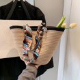 thumbnail image 2 of Bolso tejido pastoral para mujer, gran capacidad, primavera, verano, nuevo, para vacaciones, cesta de verduras, bolso de hombro, bolso de playa, venta al por mayor, 2 of 5