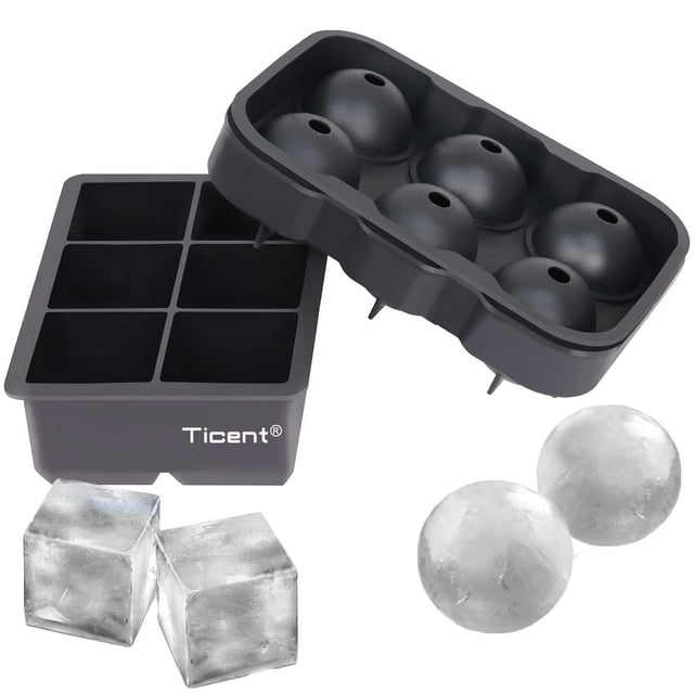 Bandejas de cubos de hielo de silicona Ticent, moldes esféricos y cuadrados