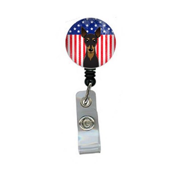 American Flag & Miniature Pinscher Retractable Badge Reel