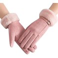 thumbnail image 1 of Women Gloves Winter Touch Screen Ladies Suede Mittens Warm Fleece Cuff Windproof Driving (Pink), 1 of 7