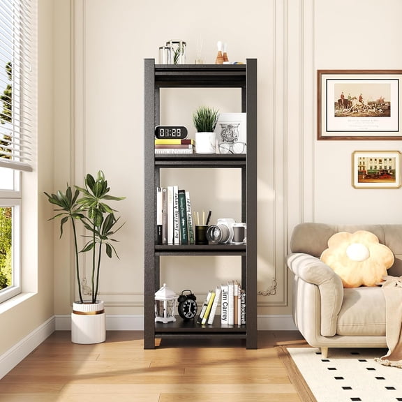 44"H Kitchen Shelving Unit, 14" W 4-Tier Adjustable Black Metal Rack, Heavy Duty Utility Storage Solution for Tight Spaces in Bedroom Closets, Living Room Corners, Pantry Gaps & Garage Workbenches