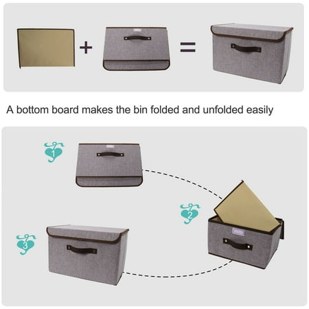 foldable handles cube lid faux bin gray fabric leather storage box