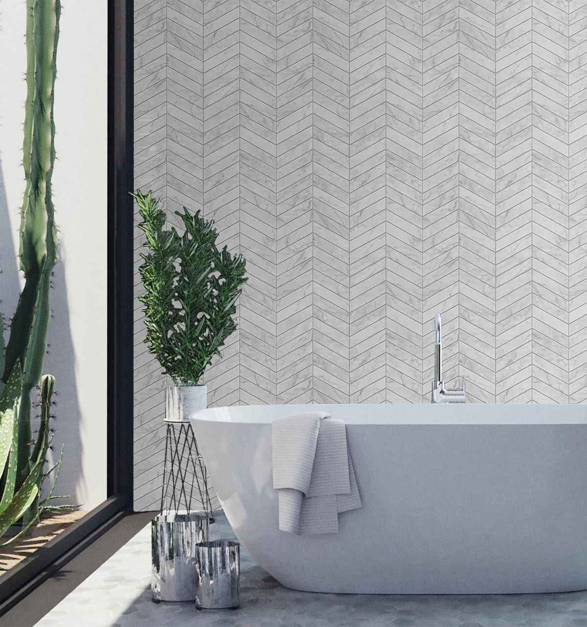 Lillian August Marbled Chevron Peel and Stick Wallpaper