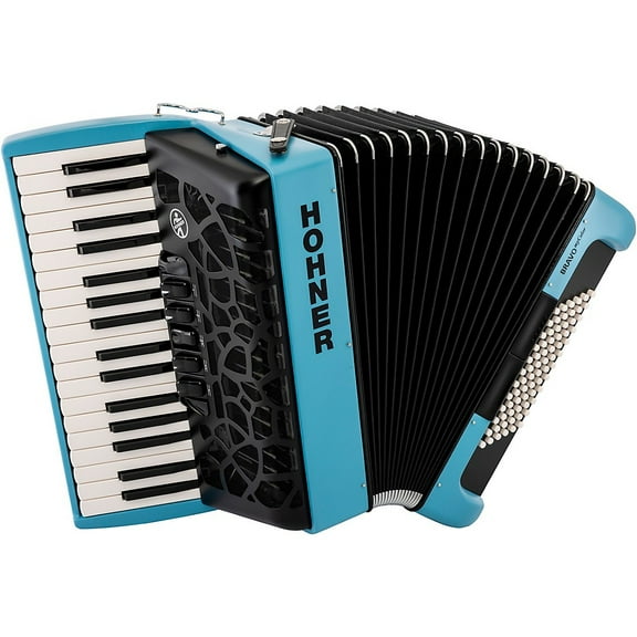 Hohner BRAVO MyColor III 72 Lightweight Chromatic Piano Key Accordion with Gig Bag and Adjustable Strap (Sky -Steel Light Blue)