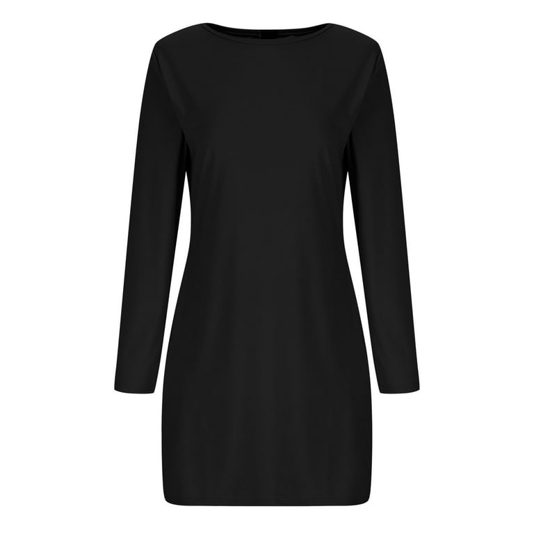 fitted lace wedding dress Boat Neck Long Sleeve Mini Dress Black Black / Small